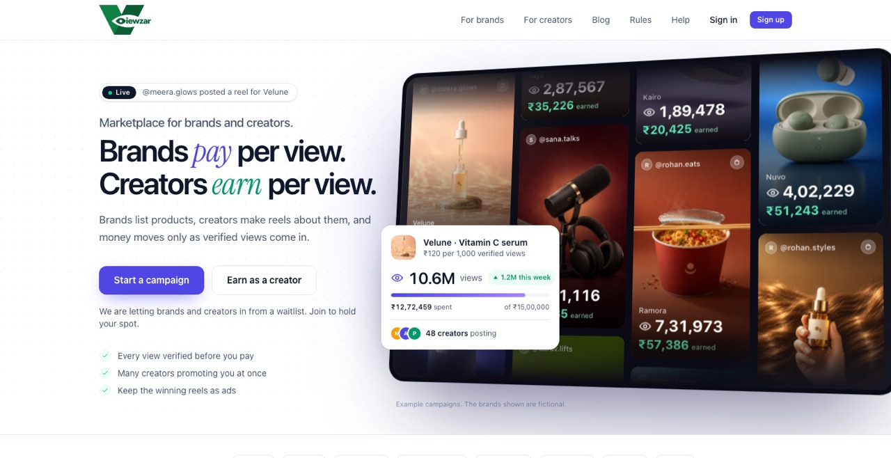The Viewzar creator marketplace